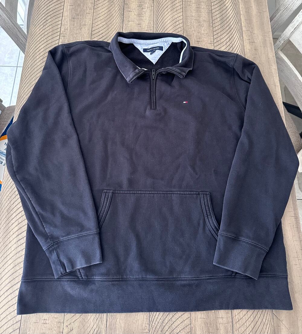 Tommy Hilfiger Mens Black 1/4 Zip Pullover Sweatshirt Hoodie Pocket Size XXL